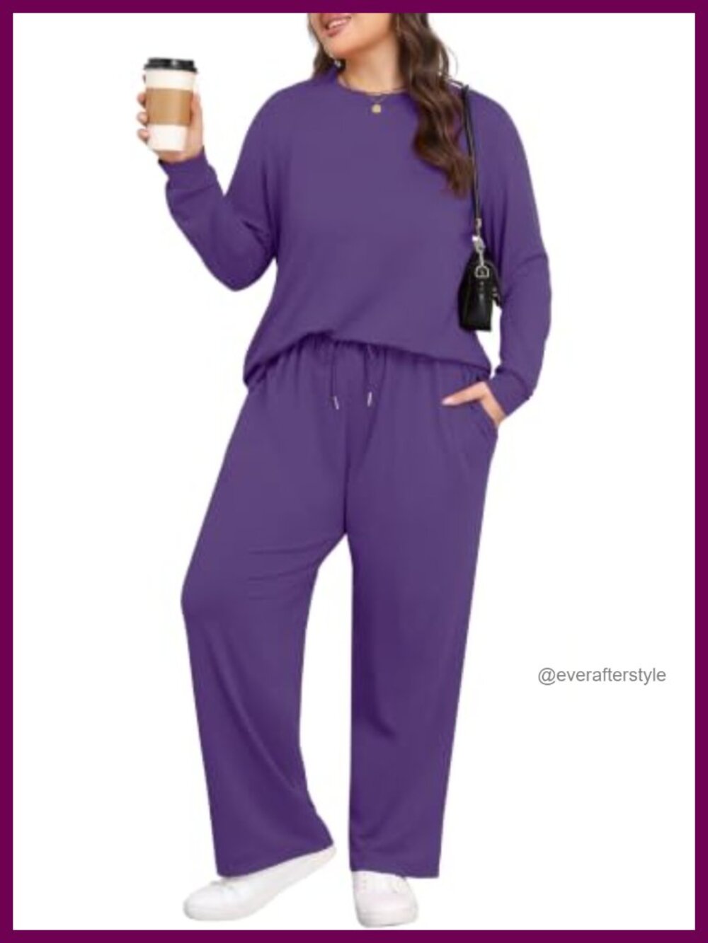 Plus Size 2 Piece Lounge Set Rayon Spandex Wide Leg Travel Outfit